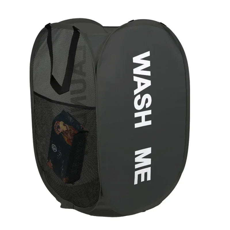 Pop-Up Mesh Laundry Hamper – Collapsible, Breathable Basket Laundry Hamper Axl Black