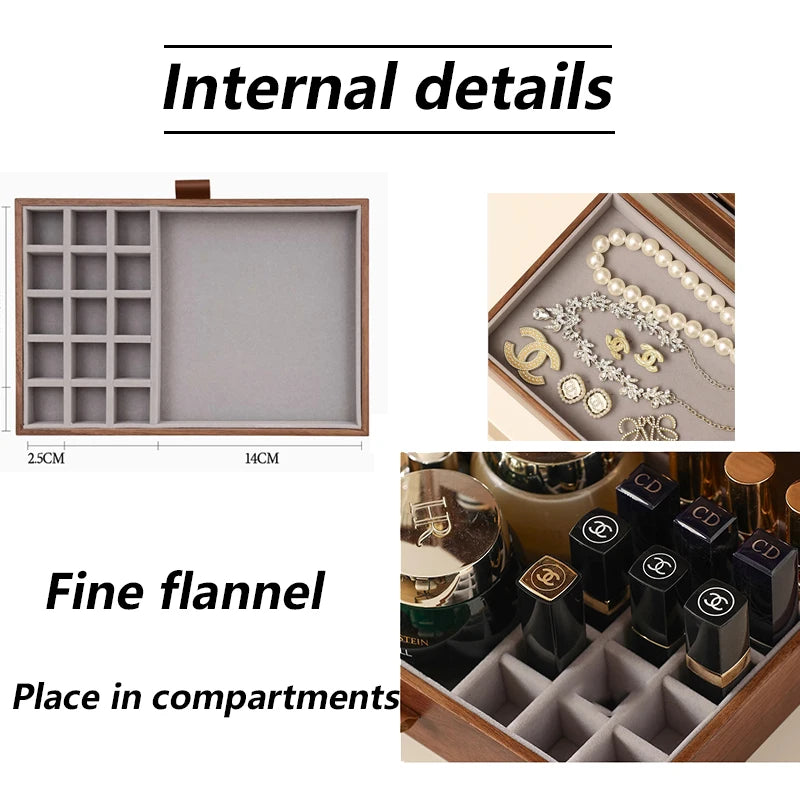 Walnut Wood Drawer Makeup Organizer – Large Cosmetic Storage Makeup Organizer Axl