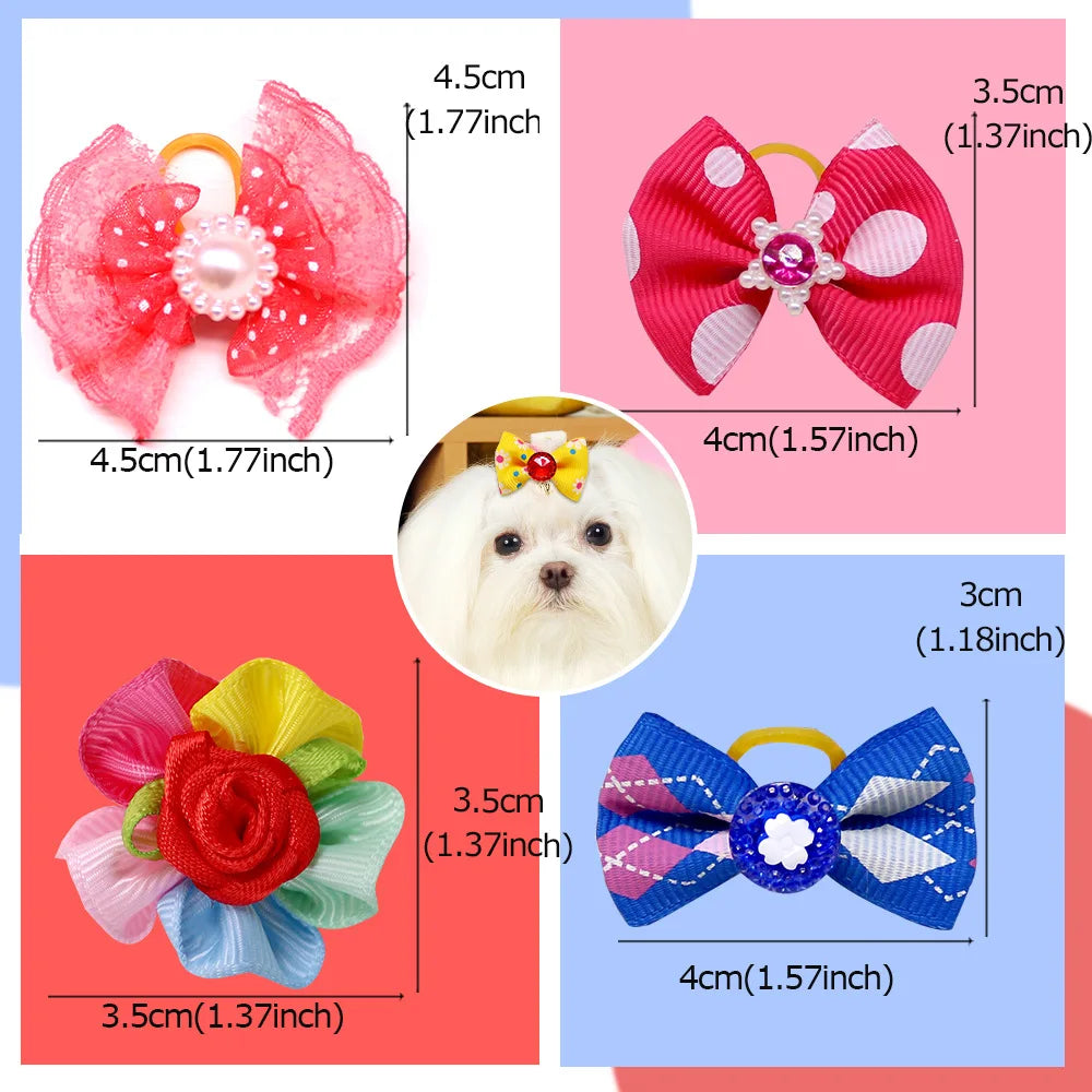 10-Pack Dog Hair Bows with Rubber Bands – Mixed Patterns Dog Grooming Bows Axl