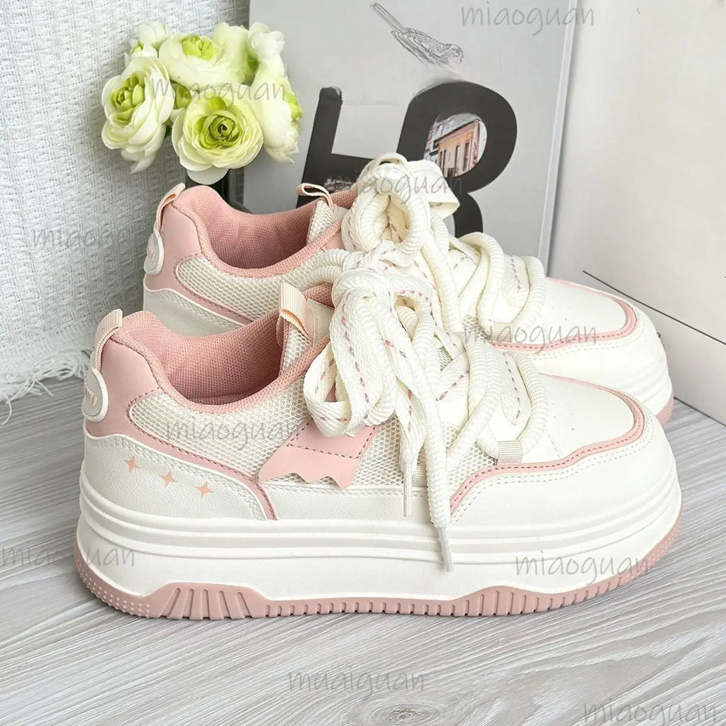 Women's Lace-Up Vulcanized Flat Sneakers | Mixed Color Casual Casual Sneakers Axl