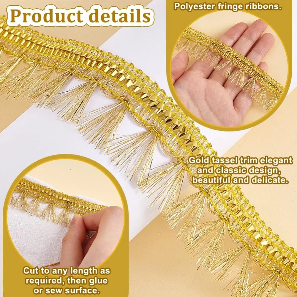 Gold Fringe Tassel Lace Ribbon 15 Yards – 27mm Polyester Trim Tassel Lace Ribbon Axl