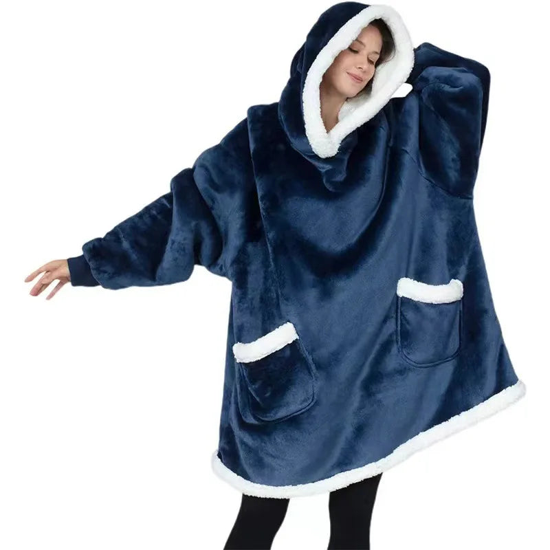 Women's Hooded Fleece Robe – Cozy Winter Pullover Loungewear Women's Lounge Robe Axl blue One Size