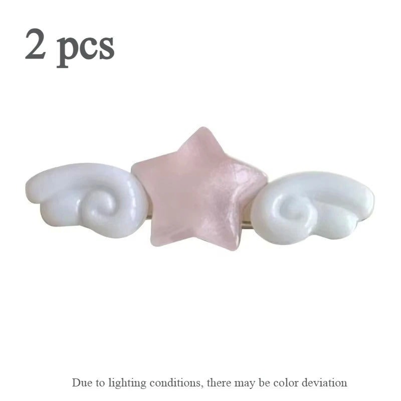 Star Wing Hair Clips for Girls – 2PCS Acrylic Barrettes Hair Barrettes Axl pink-2pcs