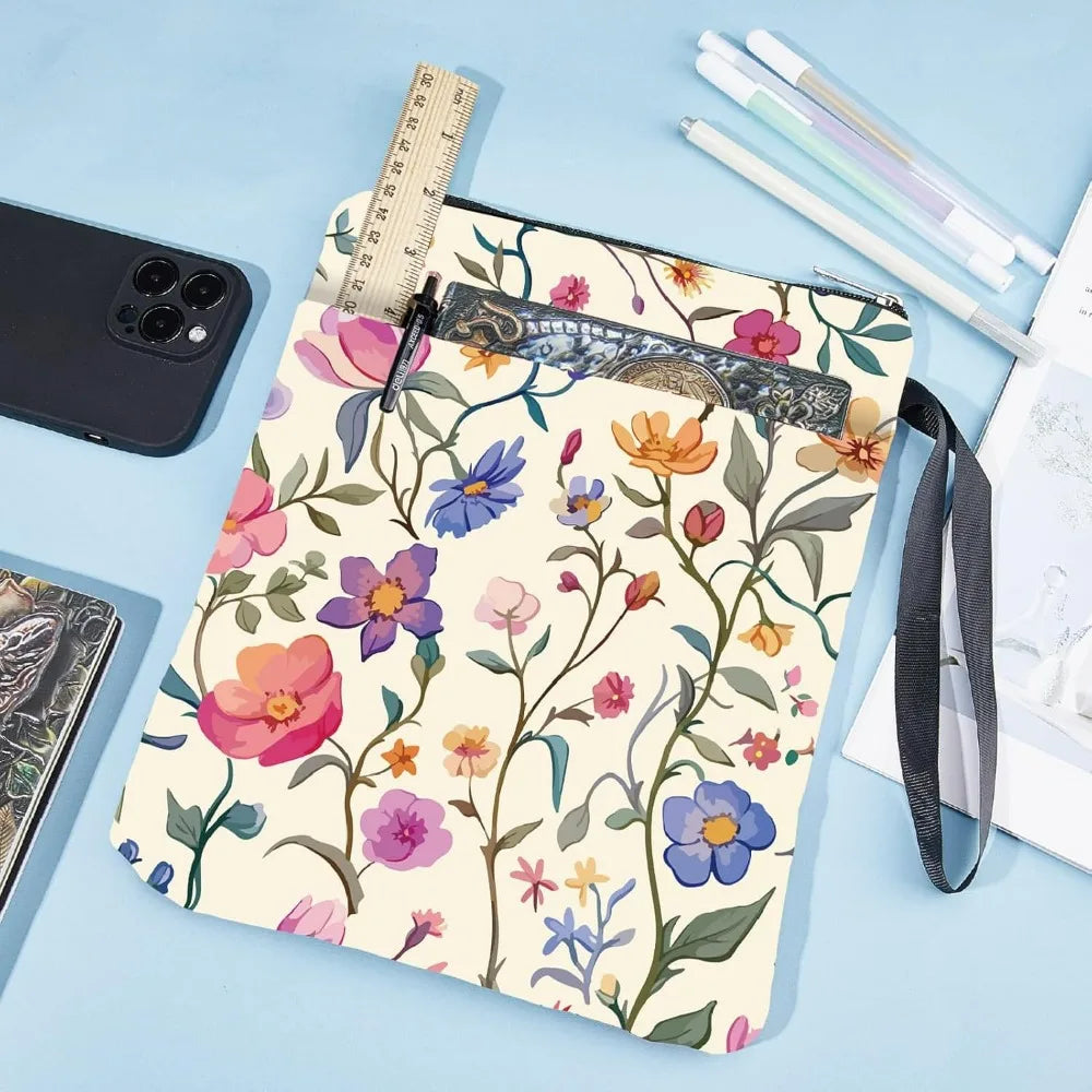Flower Book Sleeve – Washable Fabric Cover with Zipper & Pocket Fabric Book Cover Axl