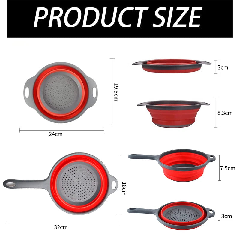 Foldable Silicone Colander Set – 2-Piece Collapsible Strainer Silicone Colander Set Axl
