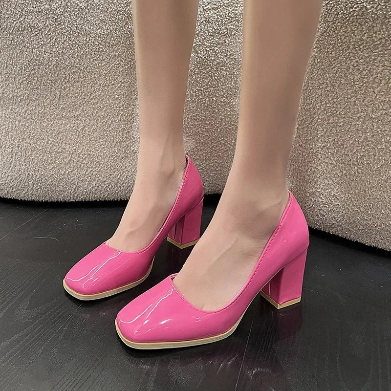Women's Retro Square Toe Block Heel Pumps – Slip-On Dress Block Heel Pumps Axl