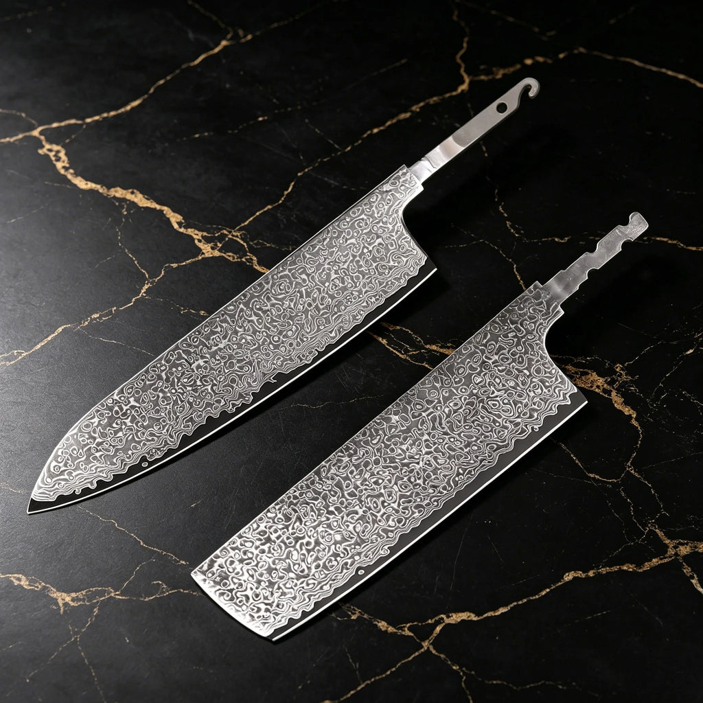 2-Pack 67-Layer Damascus Steel Chef Knife Blanks – DIY Kit Damascus Knife Blank Axl