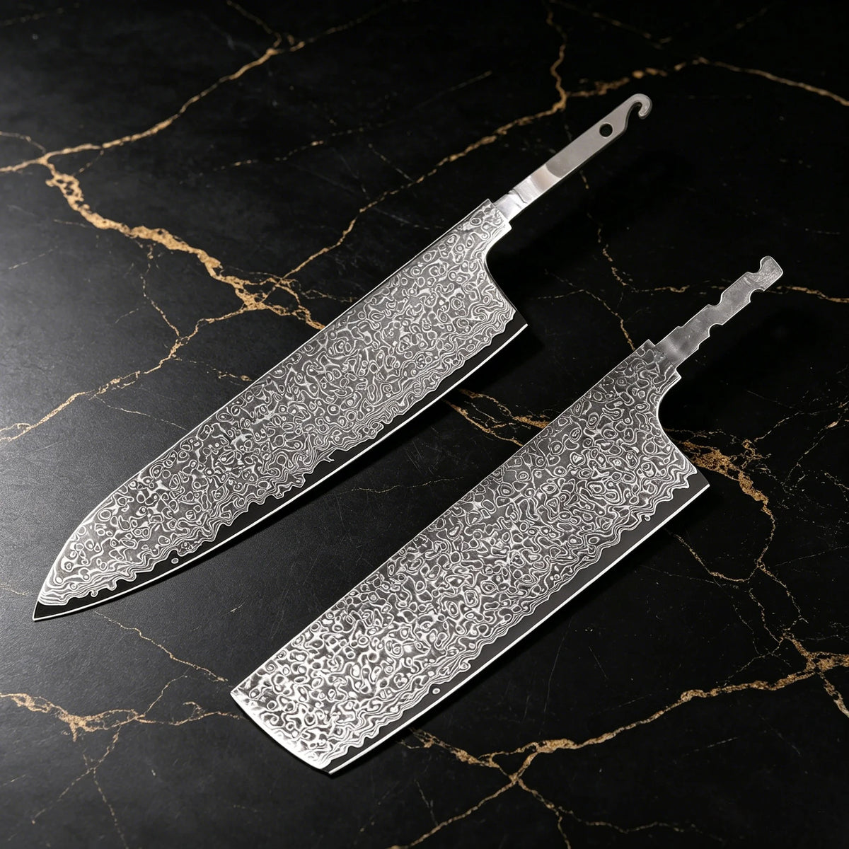 2-Pack 67-Layer Damascus Steel Chef Knife Blanks – DIY Kit Damascus Knife Blank Axl