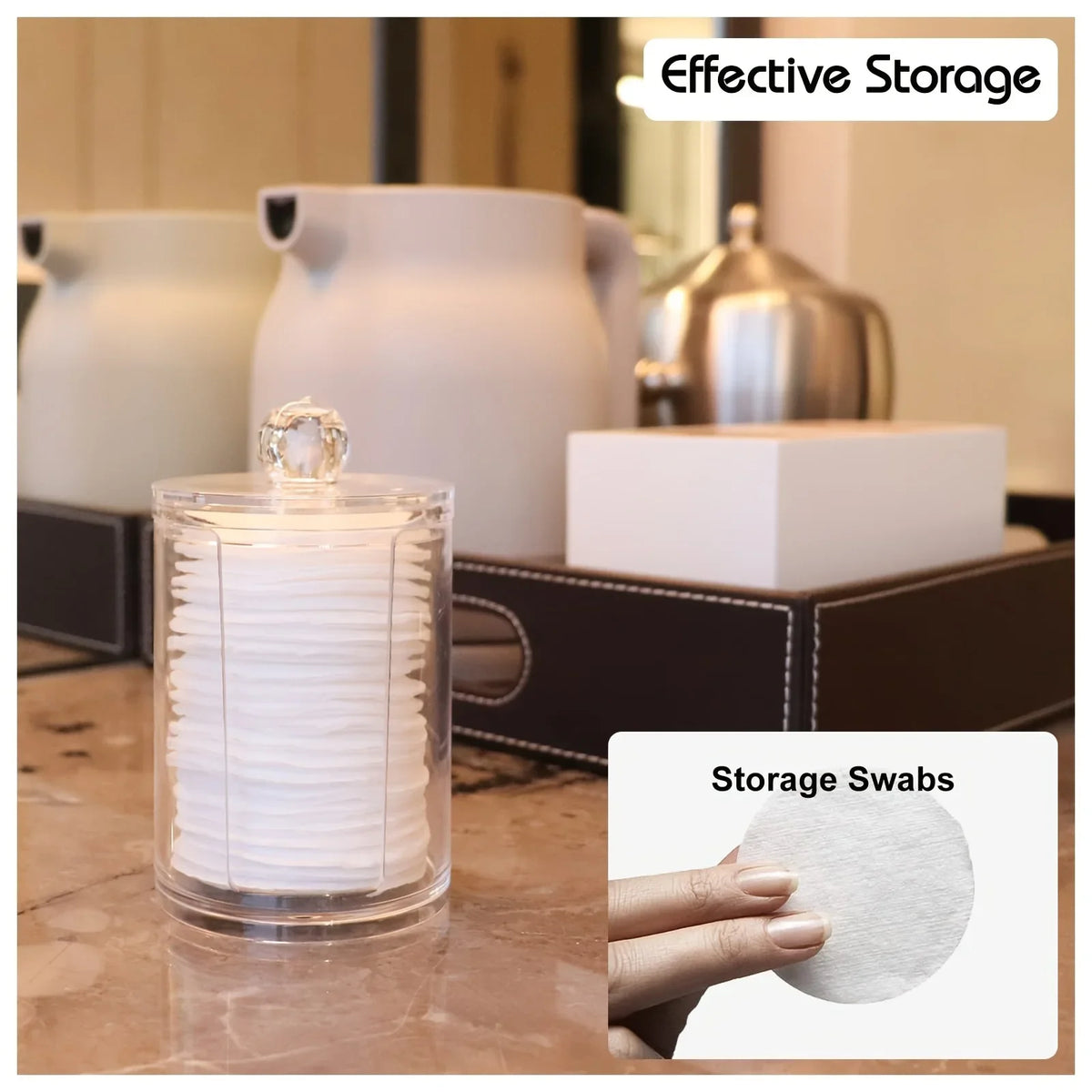 Acrylic Qtip Dispenser & Cosmetic Pads Storage Organizer Bathroom Storage Organizer Axl