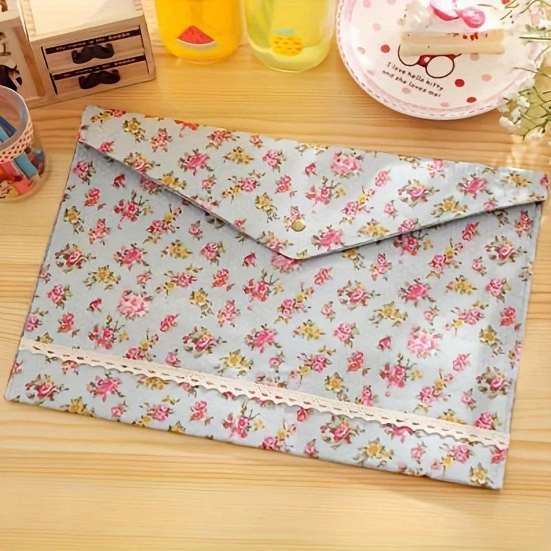 A4 Floral Fabric File Folder – Large Capacity Document Organizer Document File Folder Axl