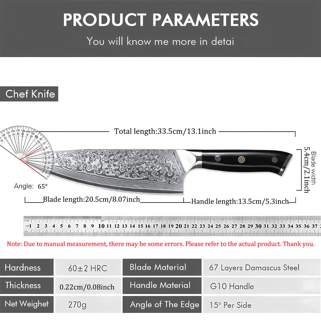 67-Layer Damascus Steel Chef Knife – Sharp Professional Kitchen Damascus Chef Knife Axl