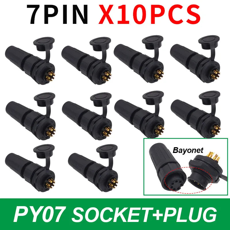 10-Pack IP67 Waterproof 24-Pin Connector Plug & Socket Set Waterproof Electrical Connector Axl 7P Bayonet 10pcs