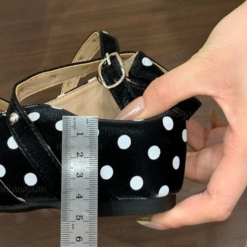 Women's Polka Dot Mary Jane Flats | Square Toe Bow Buckle Mary Jane Flats Axl