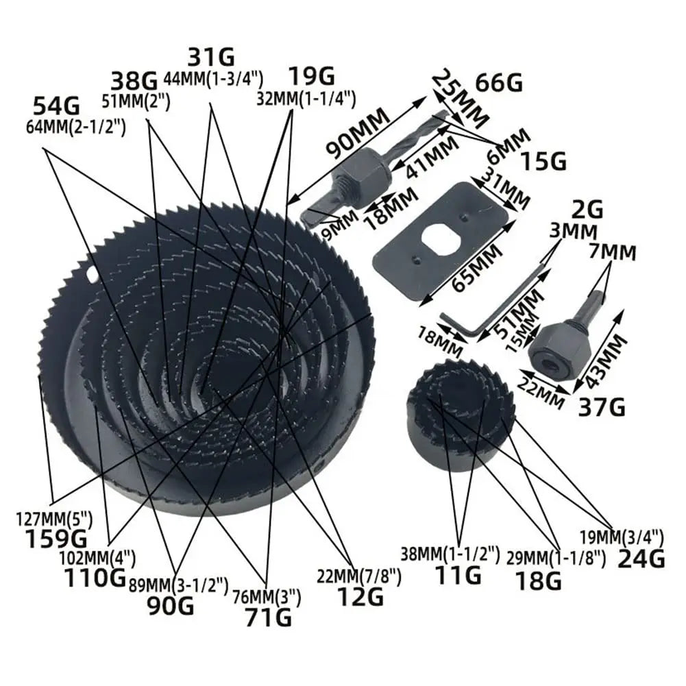 16-Piece Hole Saw Kit 3/4"–5" with Mandrels, Drill Bit & Case Hole Saw Kit Axl