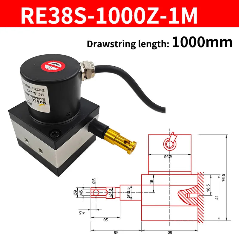 E38S Rope Pull Encoder 5-24V NPN 600/1000PPR Distance Sensor Rope Pull Encoder Axl 1000R-1000MM