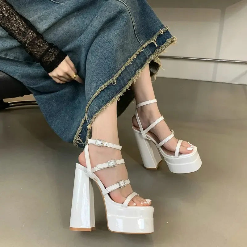 Women's Platform Gladiator Sandals – 15cm High Heel Patent Platform Heel Sandals Axl