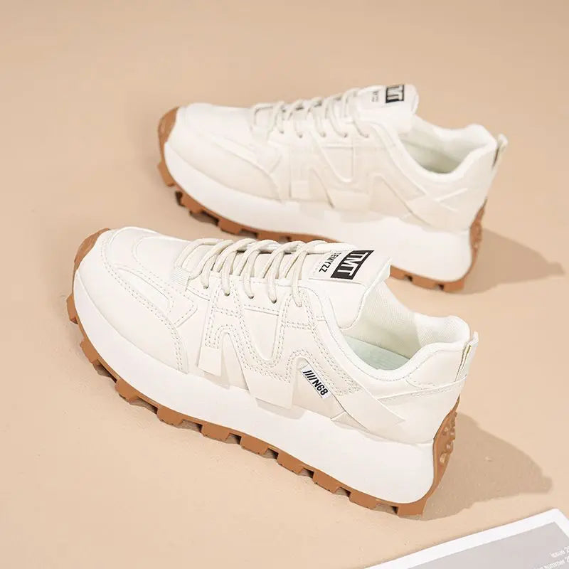 Women's Platform Dad Sneakers – Korean Style Casual Shoes Platform Sneakers Axl Beige 36