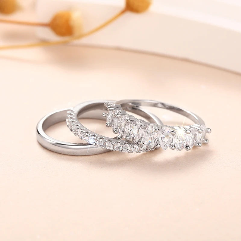 Huitan 3-Piece Wedding Ring Set – CZ Bridal Silver & Gold Tone Bridal Ring Set Axl