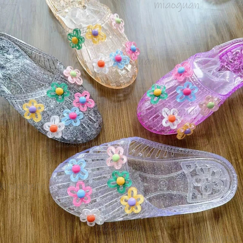 Women's Crystal Jelly Sandals – Floral Transparent Beach Slides Women's Jelly Sandals Axl