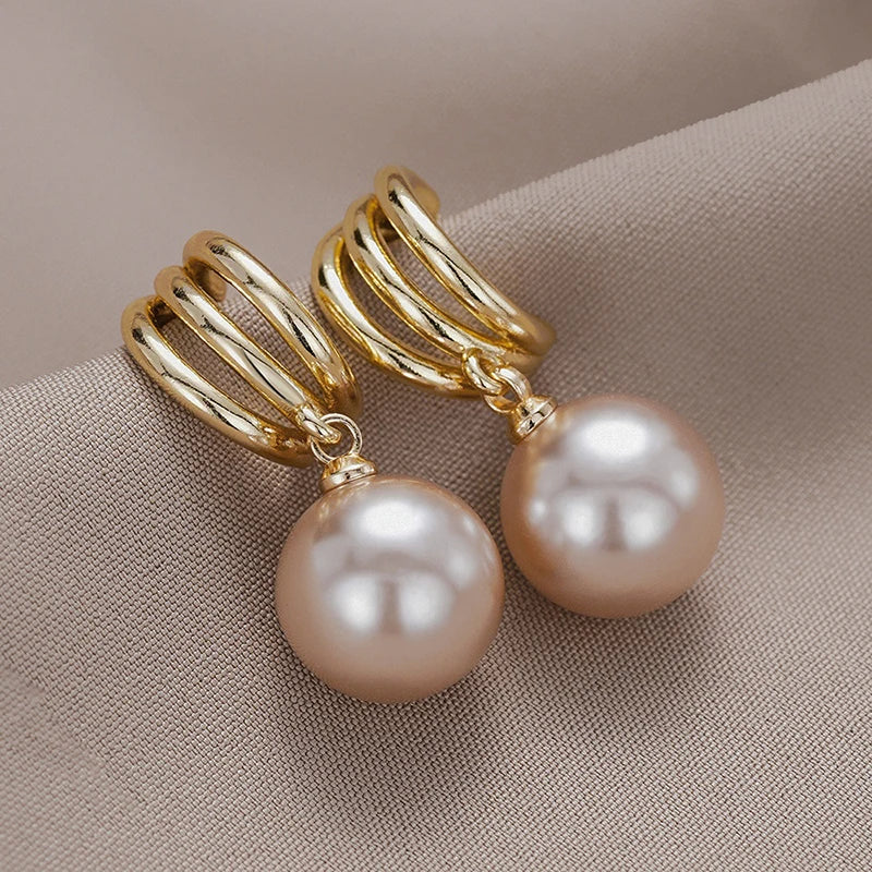 Huitan Champagne Simulated Pearl Drop Earrings | Women Pearl Drop Earrings Axl