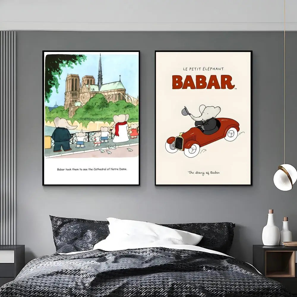 Babar Cartoon HD Wall Poster – Waterproof Sticky Home Decor Wall Art Poster Axl