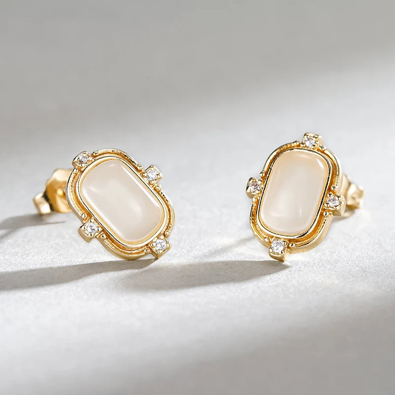 Huitan Opal & CZ Geometric Gold Stud Earrings for Women Stud Earrings Axl