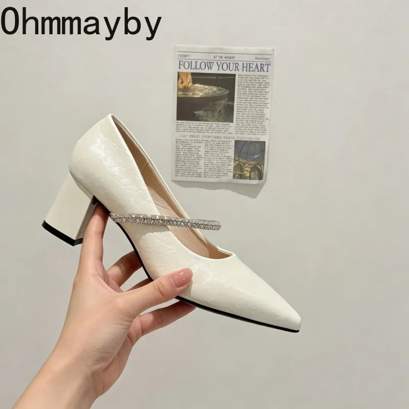 Rhinestone Strap Women's Mid Heel Pumps – Wedding & Office Mid Heel Pumps Axl