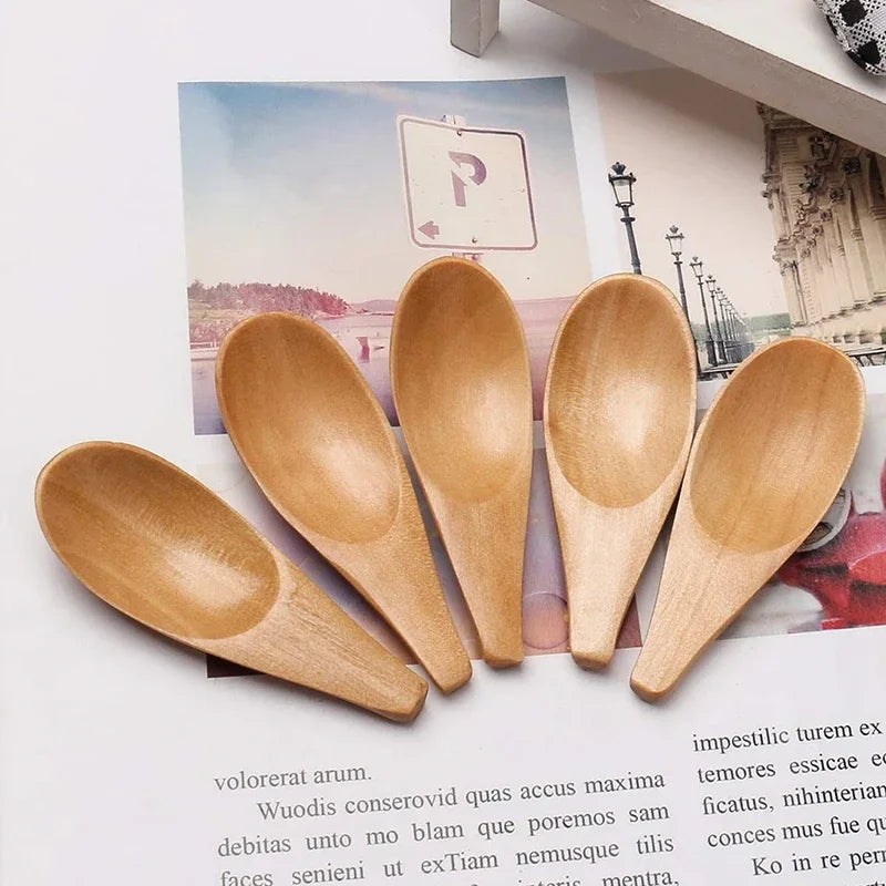 Wood Mini Tea Spoons Set of 5 – Coffee & Sugar Scoops 7cm Wooden Teaspoon Set Axl