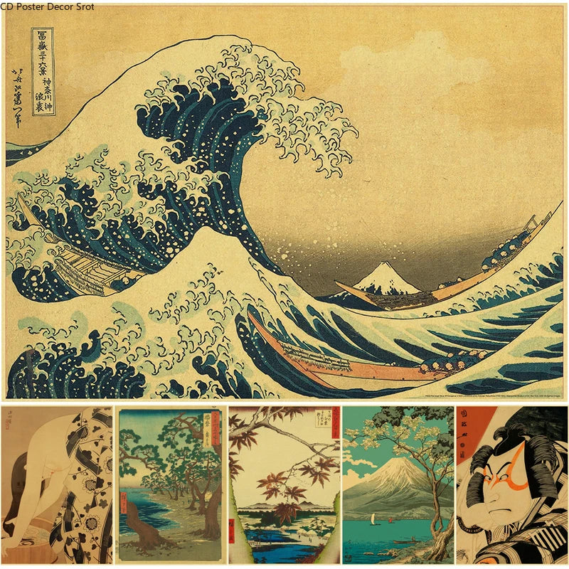 Japanese Landscape Retro Kraft Paper Poster | Vintage Wall Art Decorative Wall Poster Axl