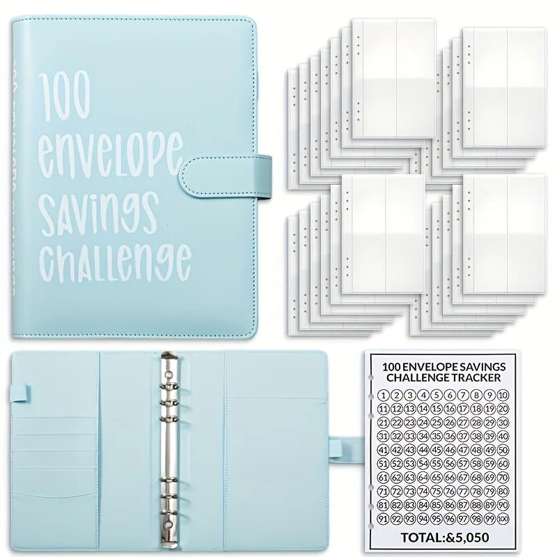 100 Envelope Challenge Savings Handbook – Cash Budget Planner Savings Challenge Planner Axl Blue 1pc