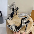 Crystal Stiletto Sandals – Rhinestone Ankle Strap Wedding Heels Stiletto Heeled Sandals Axl Silver 8.5CM 35