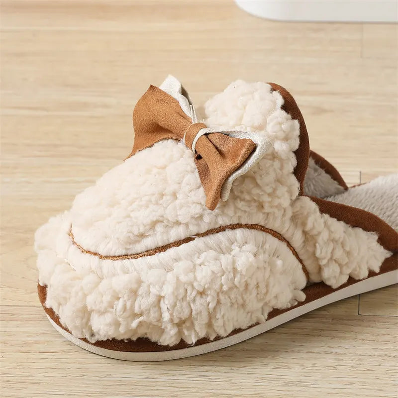 Women's Winter Plush Fur Slippers – Cute Bow Non-Slip Indoor Women's Indoor Slippers Axl