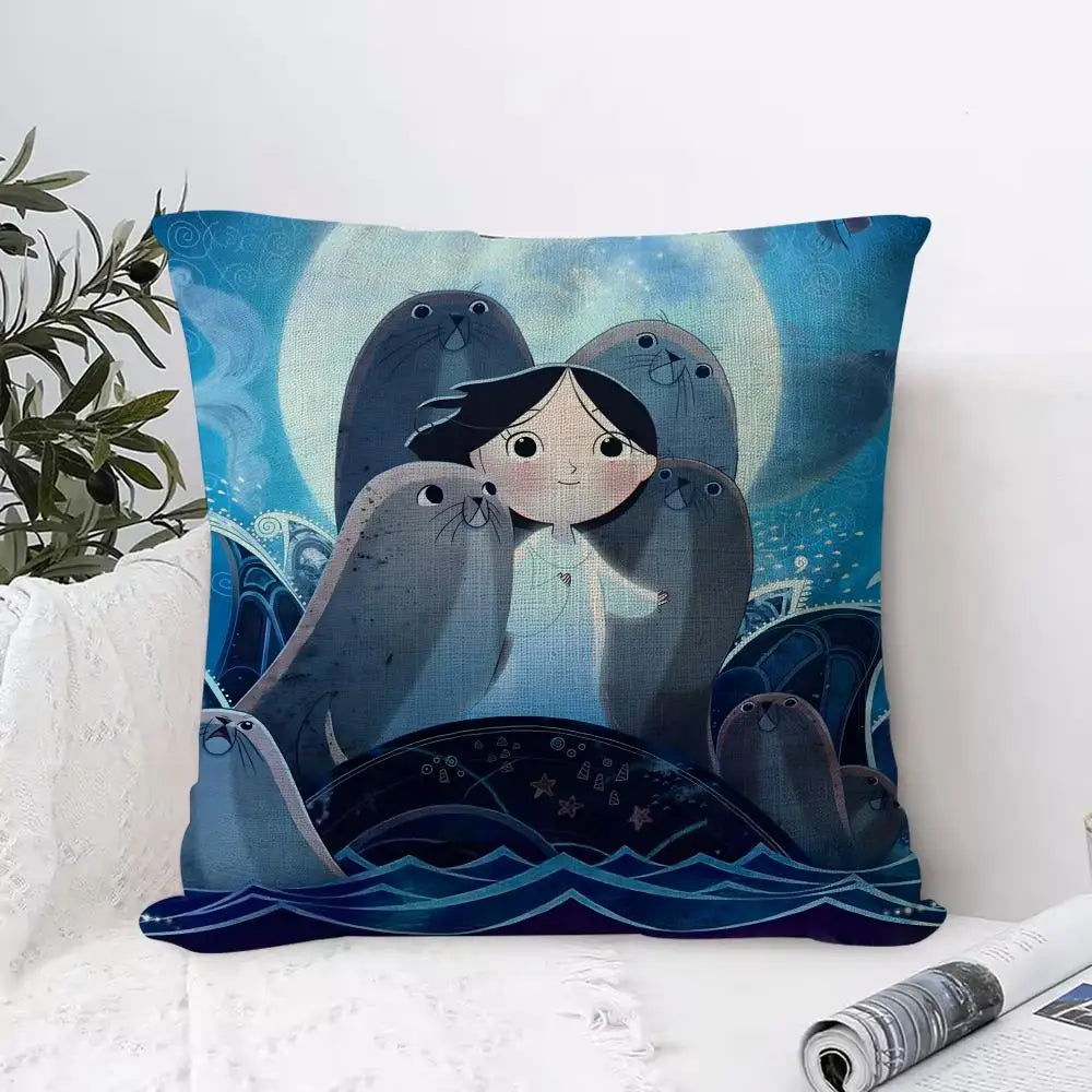 Song of the Sea Linen Cushion Cover | Hidden Zipper Pillowcase Decorative Cushion Cover Axl White4 30X30cm