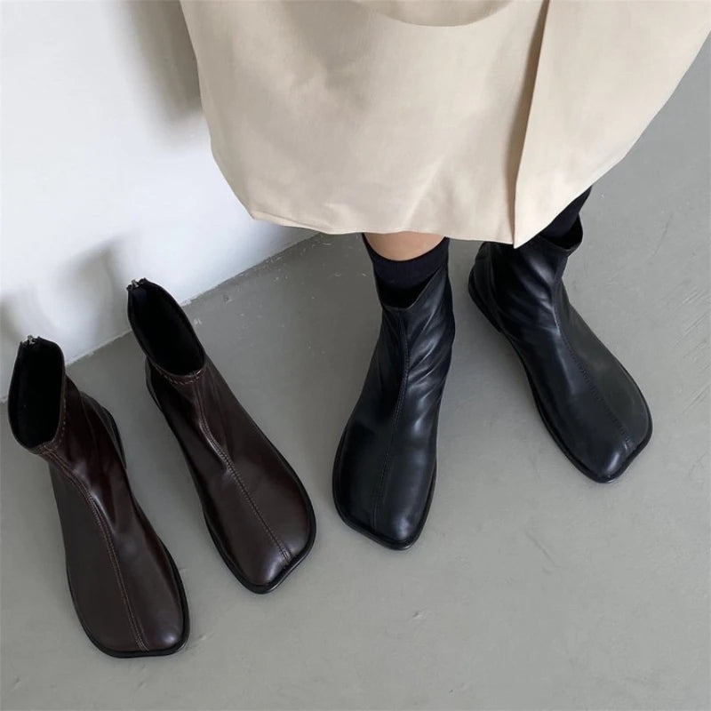 Women's PU Leather Ankle Boots – Square Heel Side Zip Women's Ankle Boots Axl