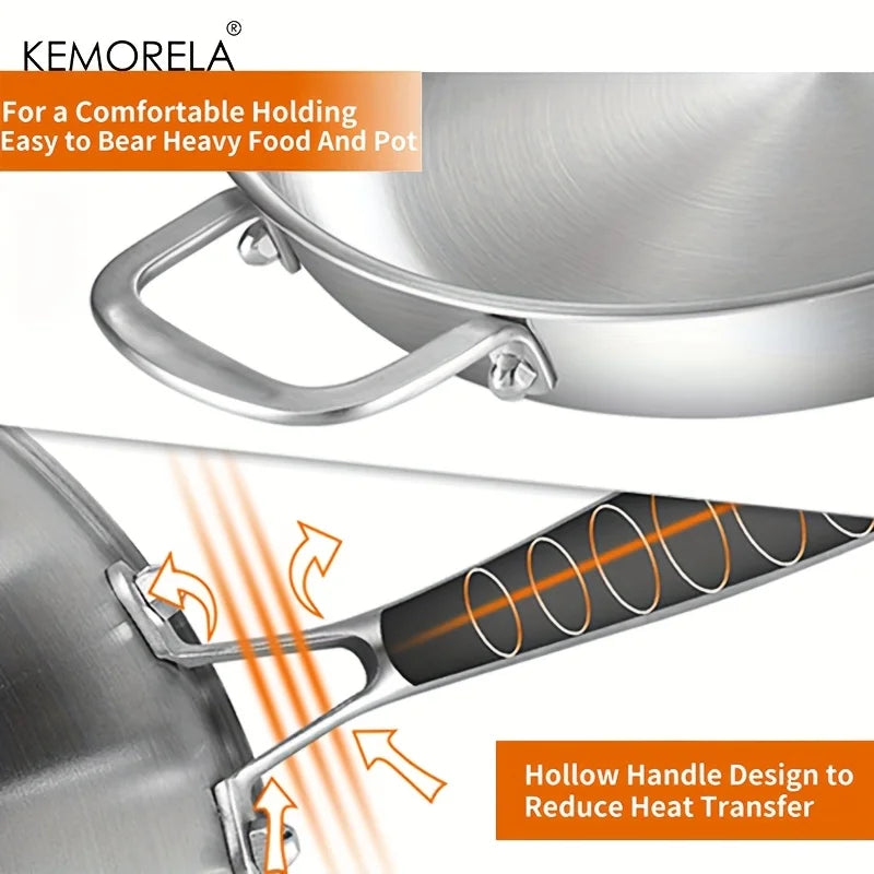 KEMORELA 30cm 316 Stainless Steel Non-Stick Wok Pan Stainless Steel Wok Pan Axl
