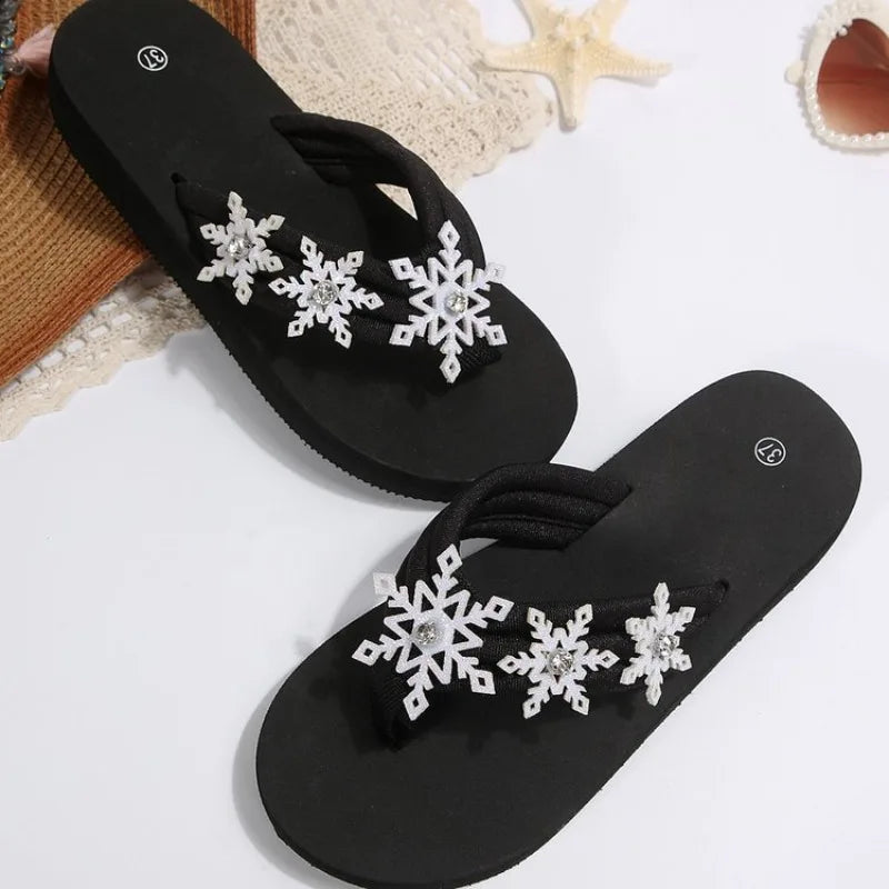 Women's Rhinestone Snowflake Flip Flops – Black Thong Sandals Thong Flip Flops Axl
