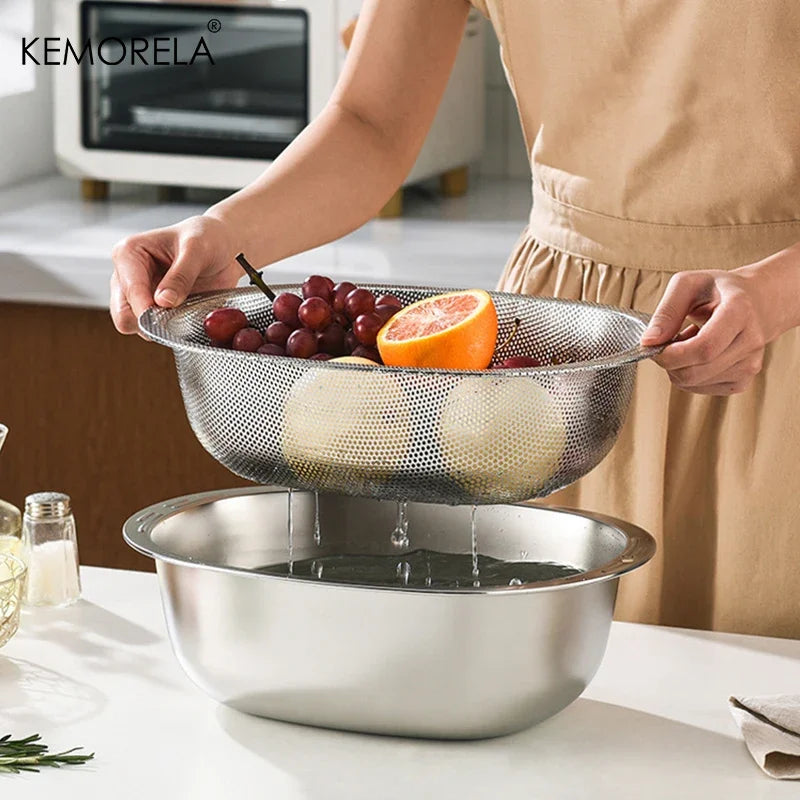 KEMORELA 304 Stainless Steel Rice Washing Basin & Colander Kitchen Colander Axl