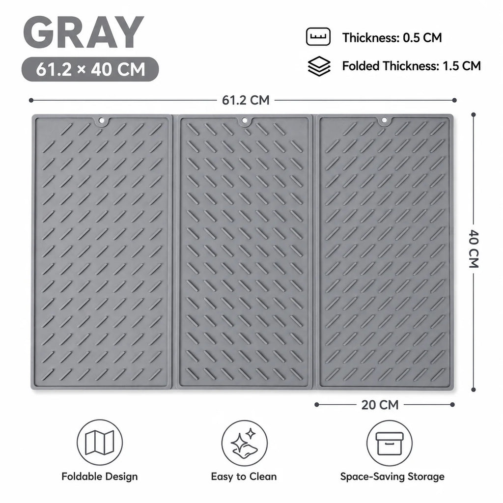 Large Foldable Silicone Dish Drying Mat – Non-Slip Kitchen Pad Kitchen Drying Mat Axl Gray XL