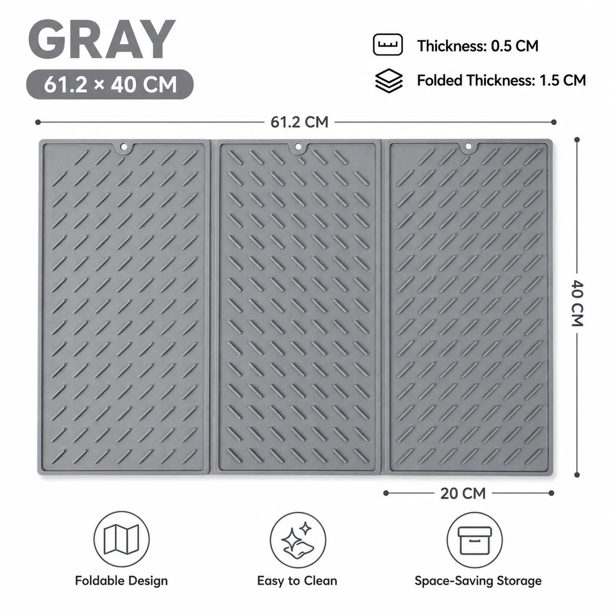 Large Foldable Silicone Dish Drying Mat – Non-Slip Kitchen Pad Kitchen Drying Mat Axl Gray XL