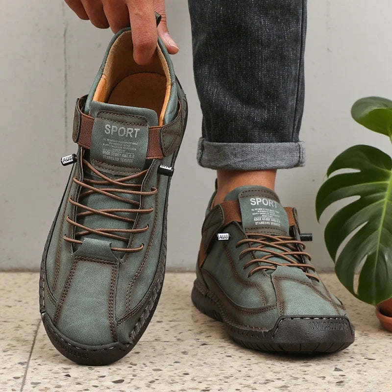 ZULIWAGN Retro Men's Leather Strap Sneakers | Casual Walking Shoes Men's Casual Sneakers Axl