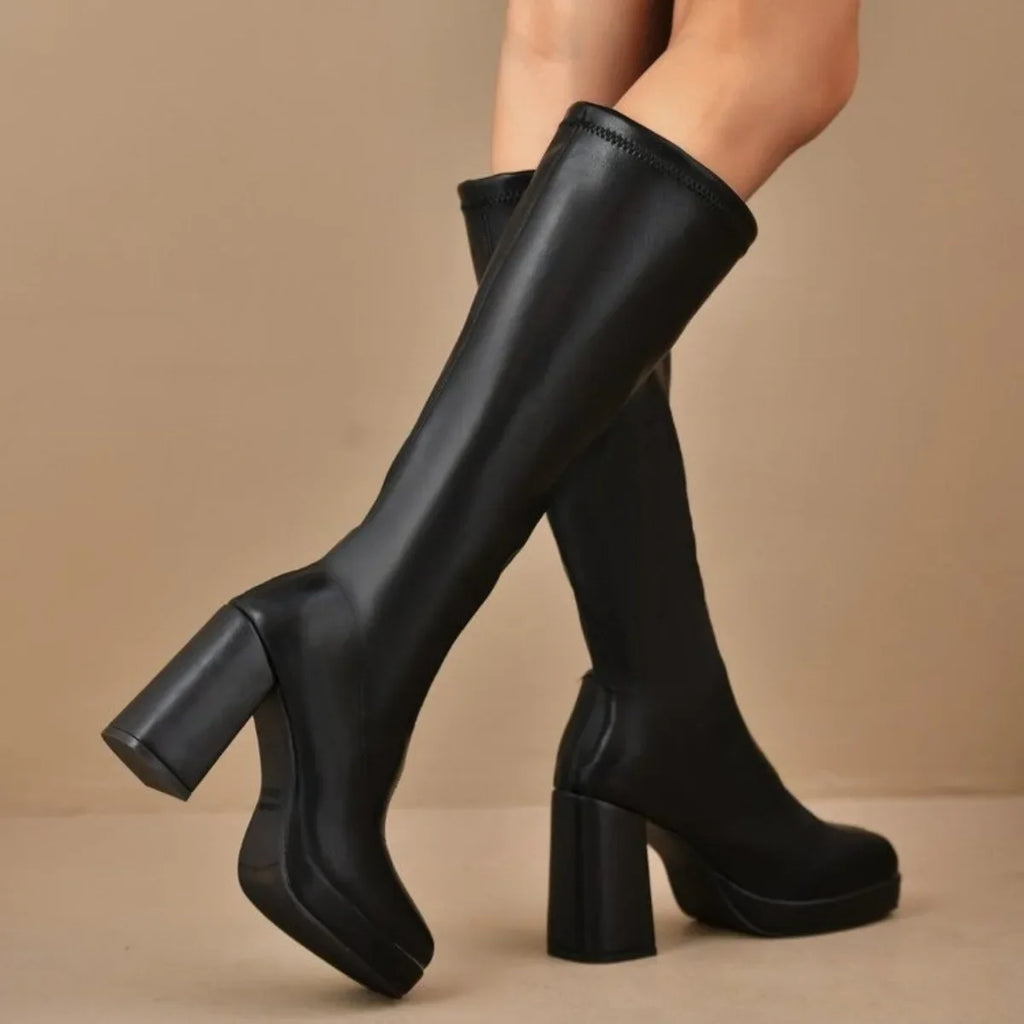 Women's Knee-High Square Toe Block Heel Winter Boots Knee-High Boots Axl