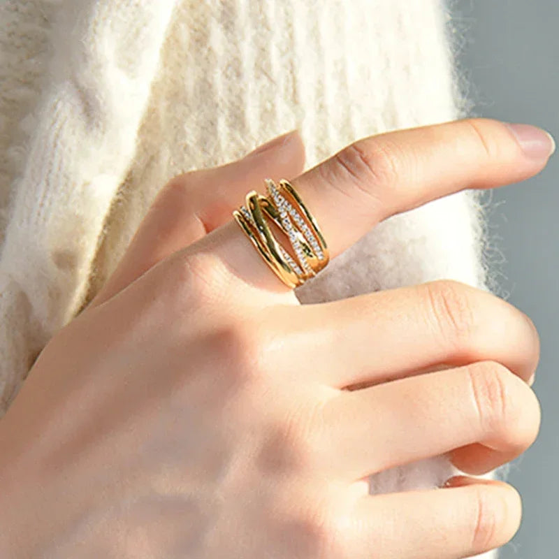 Huitan Gold Cross Ring – Cubic Zirconia Wedding Band Wedding Band Ring Axl
