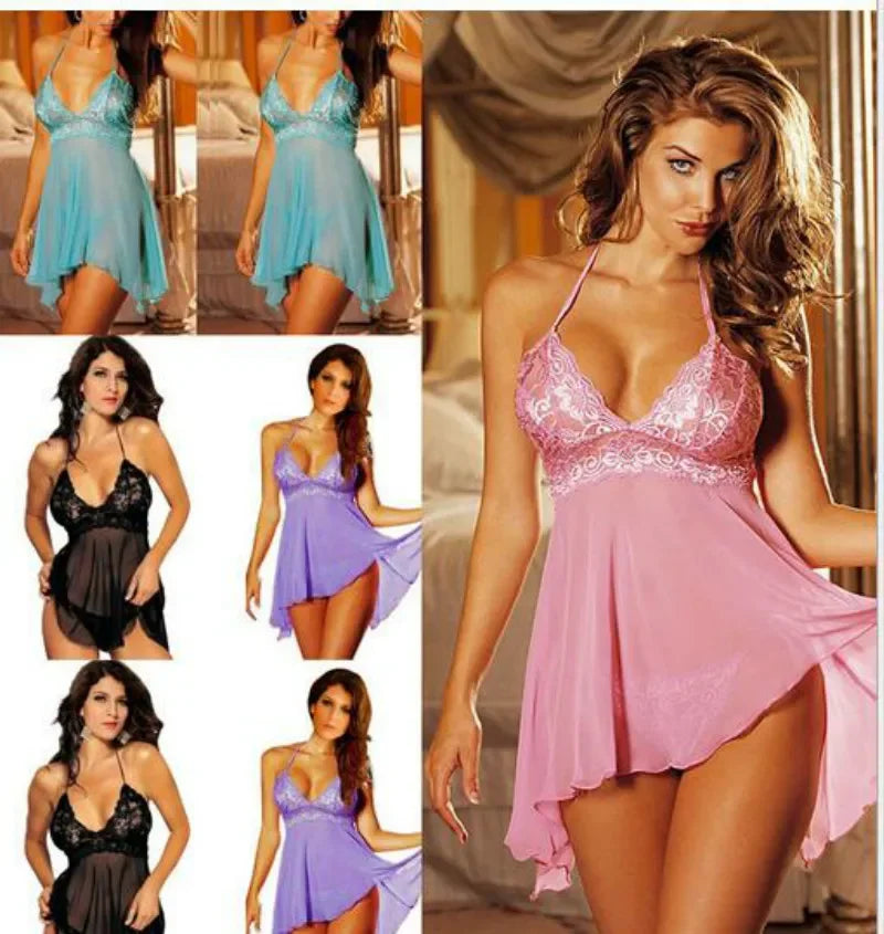 Women's Lace V-Neck Sleeveless Nightdress – Knee-Length Slip Lace Nightdress Axl