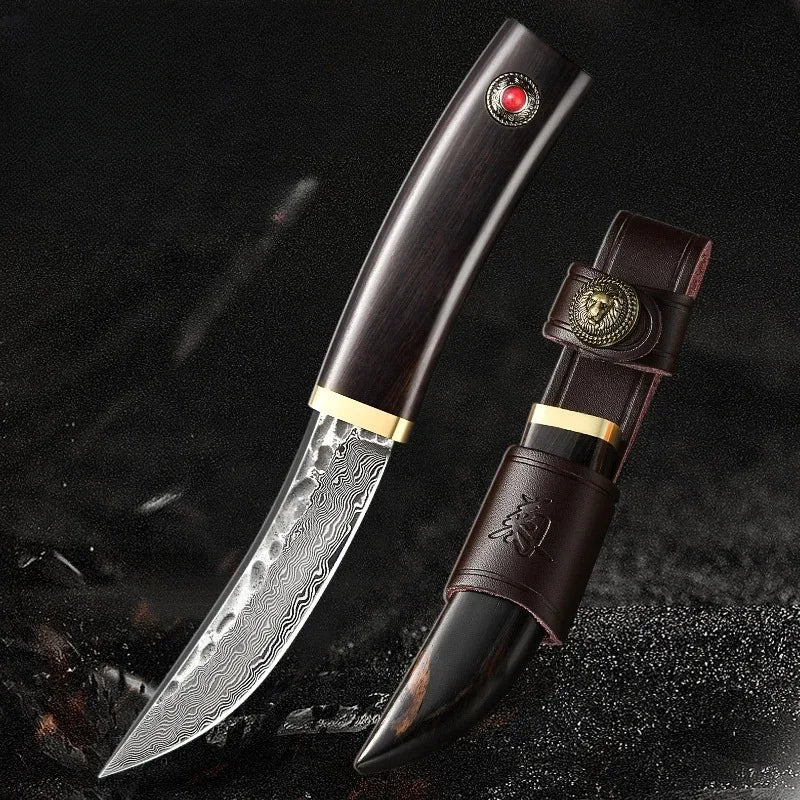 PLYS Damascus Steel Outdoor Knife – Sharp Portable Fixed Blade Fixed Blade Knife Axl