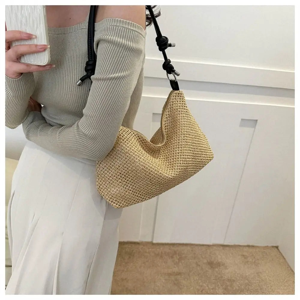 Women's Handmade Woven Straw Tote Bag – Rattan Beach Shoulder Bag Woven Tote Bag Axl