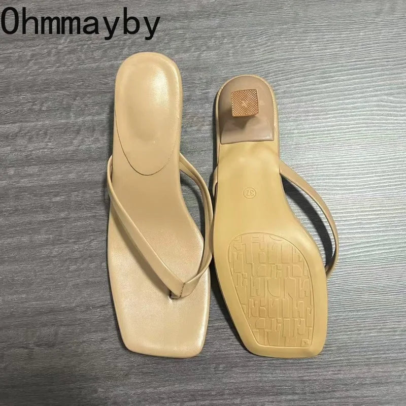 Women's Clip Toe Mule Slides – Low Square Heel Summer Slippers Mule Slide Sandals Axl