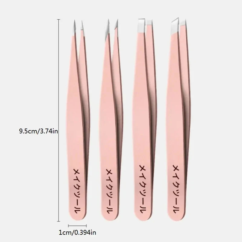 4-Set Pink Slant Tip Stainless Steel Precision Tweezers Precision Tweezers Set Axl
