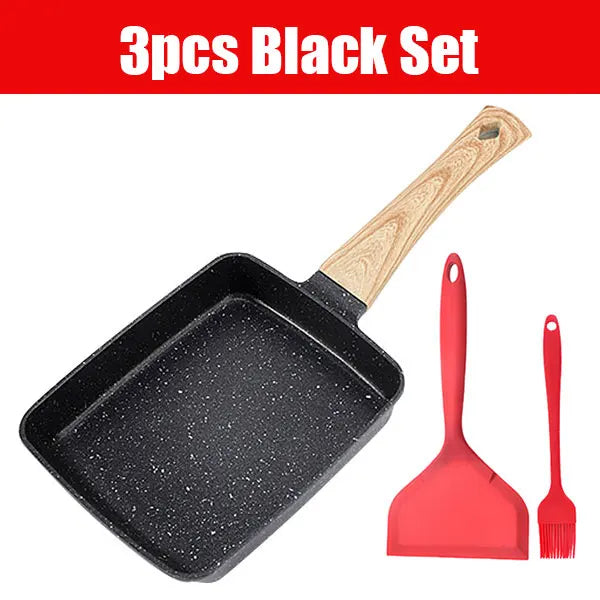 Nonstick Tamagoyaki Pan – Japanese Egg Roll Pan All Stoves Nonstick Omelette Pan Axl 3pcs Black Set