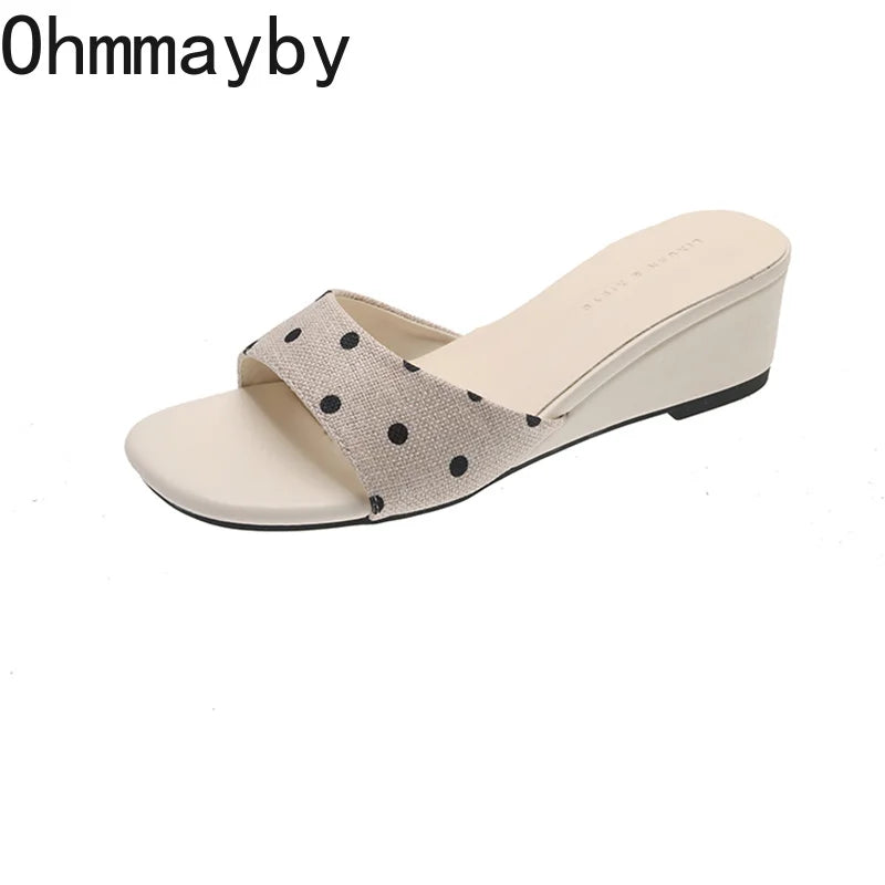 Women's Polka Dot Wedge Slides | Square Toe Slip-On Sandals Wedge Slide Sandals Axl