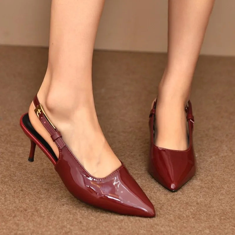 Women's Pointy Toe Slingback Heels – Patent Party Pumps Slingback Heeled Sandals Axl 40 wine red